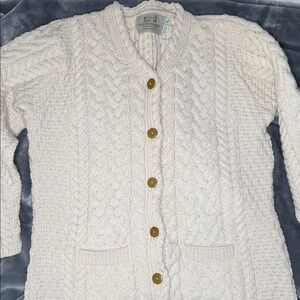 Aran Crafts Cream Cable-Knit Button Cardigan